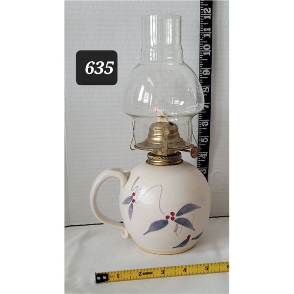 Kurenda stoneware Hurricane oil lamp with nice chimney.