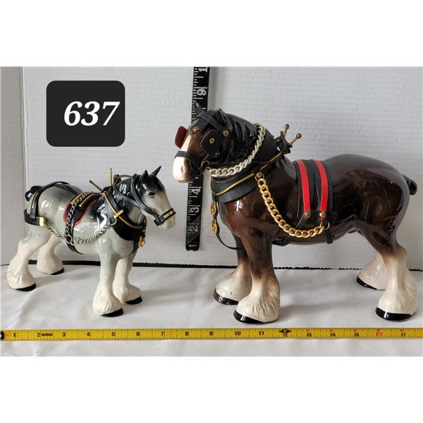 Ceramic clydesdale horses complete with full work Harness.Repaired cracks