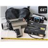 Image 1 : Vtg. Sears Reflex zoom movie camera. Extralite 10 & Instamatic X15 cameras. Hanimex Tele110TF & bag.