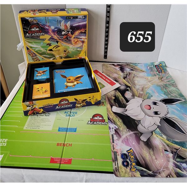 Pokemon Battle Academy board game, non slip mat & collector pin.