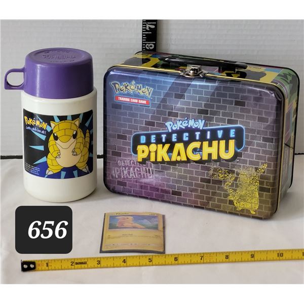 Pokemon lunch kit with thermos & trading card.
