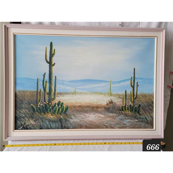 Framed desert landscape. Original oil painting by H. Tomavo  29X 41”