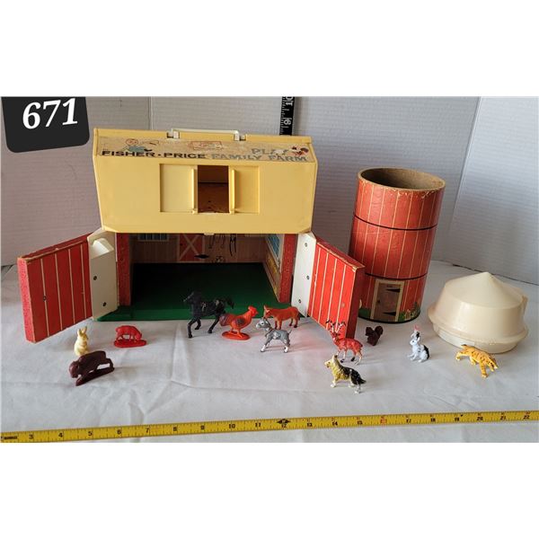 1967 Fisher-Price Family Farm barn, silo & animals.