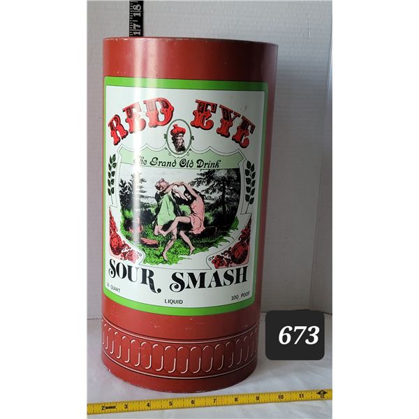 Vtg. Cheinco Red Eye Sour Smash waste can.