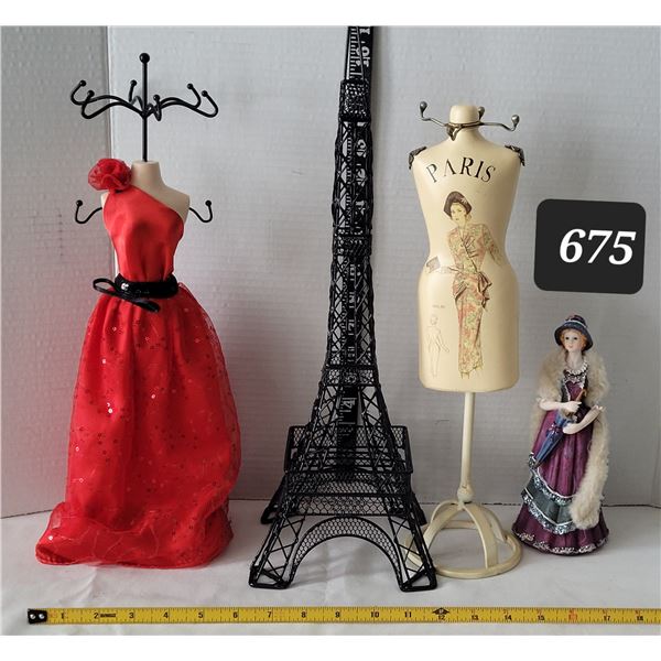 Effel tower & mannequin jewelry displays.