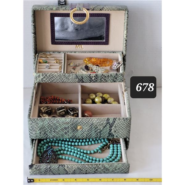 Faux Alligator travel jewelry box & contents.