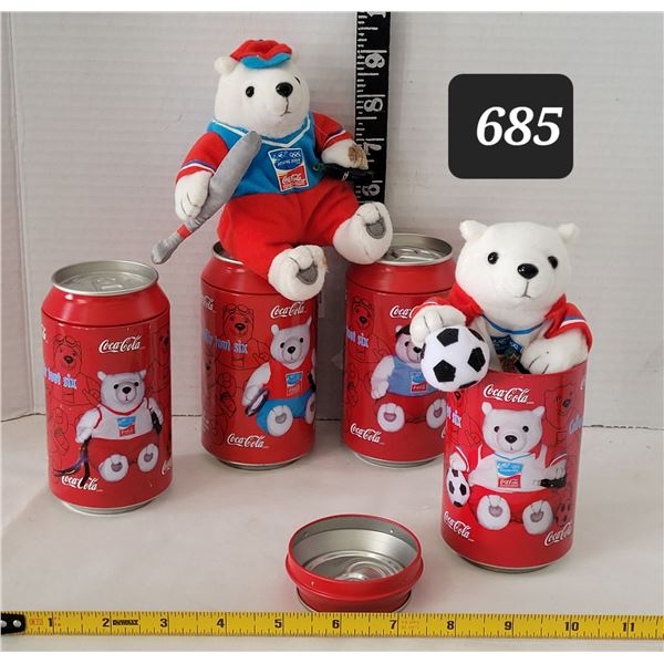 2004 Athens Olympic Coca-Cola Polar plush bears in a can. Each represents a different sport.