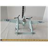 Image 4 : Vtg. P-38, Lightning style, light blue tin metal military airplane.