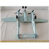 Image 5 : Vtg. P-38, Lightning style, light blue tin metal military airplane.