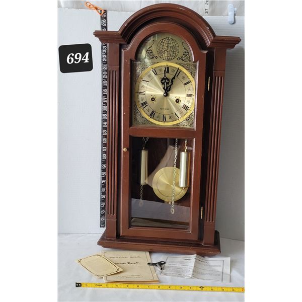 Daniel Dakota, key wind 31 day pendulum chime clock. Wall or Shelf.