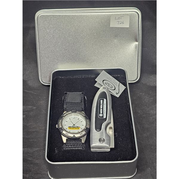“New Holland” Watch and Knife in Box.  Watch Needs Battery