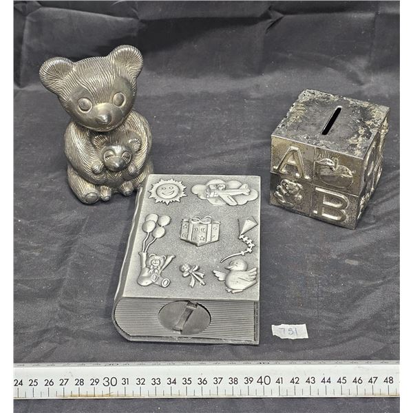 Three Silverplated Children’s Banks (one unmarked)