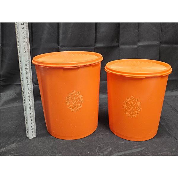 (2) Vintage Orange Tupperware Canisters