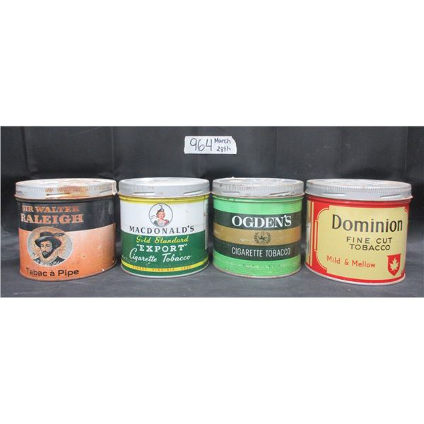 4 Different Round Tabacco Tins