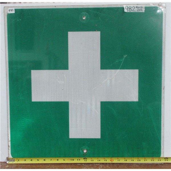 Hospital Ahead Metal Highway Sign