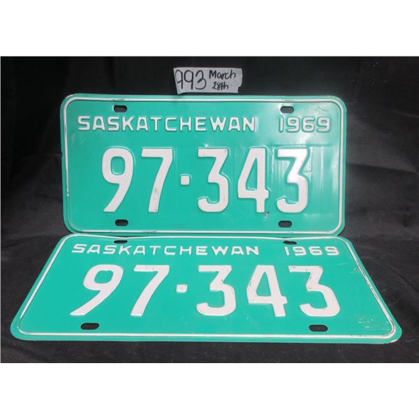 Nice Matching 5 Digit 1969 Saskatchewan License Plates