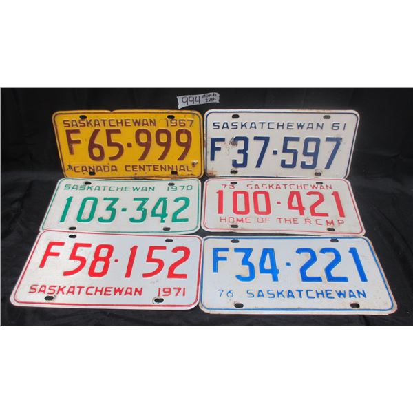 6 Different 1960's& 70's Saskatchewan License Plates