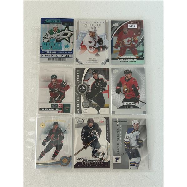 Serial Numbered Rookie Cards - 1 Sheet (9 Hockey Cards)