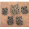 Image 1 : Lot of 5 cast iron Blaxk Owl trivets.  Marked Taiwan - "Wise Mom Owl and Baby" set. Large one is 4 3