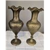 Image 1 : Vintage set of 2 brass engraved vases.  7" tall.  Marked India on bottom.