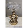 Image 1 : Cornell crystal candy dish with Cherub and Koi Fish metal base. 7 1/2" tall.  Stamped "Cornell"