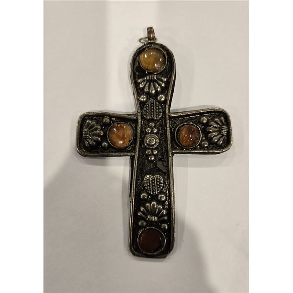 Vintage cross pendant.  Possibly sterling silver. No marking.  3 1/2" x 2 1/2".