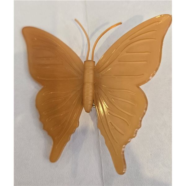 Vintage Ketty Dalsgaard butterfly pin from Denmark,  Made from caramel-colored celluloid plastic, 19