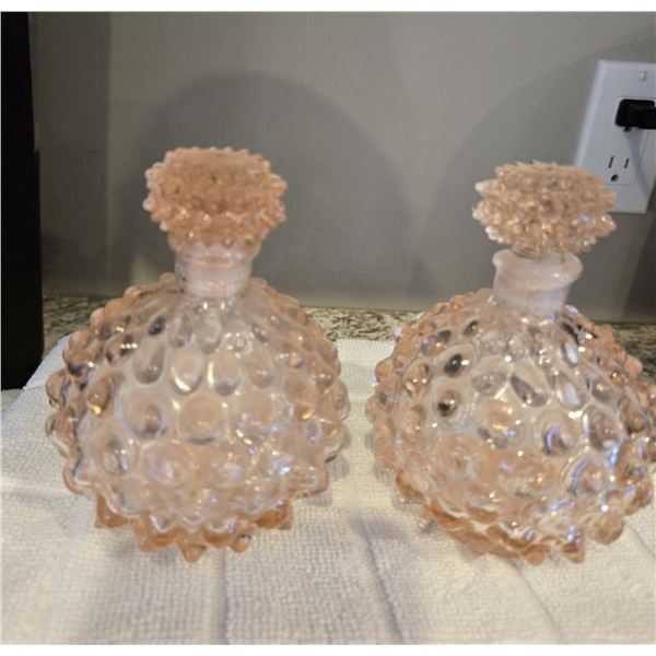 Vintage 1950s Irice bubble perfume bottles, Made in Japan.  Soft pink with hobnail pattern.  Made in