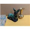 Image 2 : Blue Pottery Designed Deer, Brass item, and Light up Glass Block (Works)