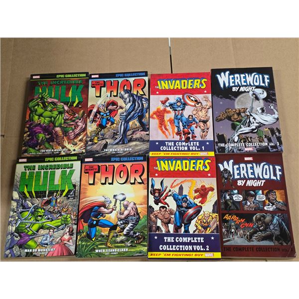 8 Marvel comic books- werewolf, hulk , thor, invaders