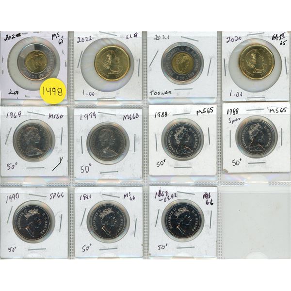 2020, 2022 Canada One Dollar ; 2021, 2024 Canada Two Dollar ; 1969, 1974, (2) 1988, 1990, 1991, 1992