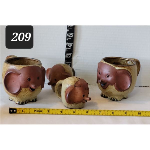 1970's UCTI Elephant mugs & shakers.Japan redware pottery.