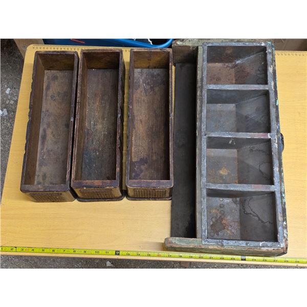 Vintage wooden cash drawer and 3 sewing drawers
