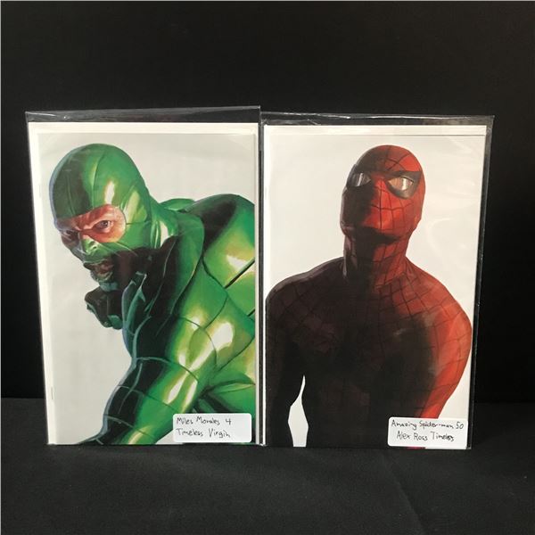 LOT OF 2 MARVEL COMICS MILES MORALES 4 TIMELESS VIRGIN EDITION AND AMAZING SPIDERMAN 50 ALEX ROSS