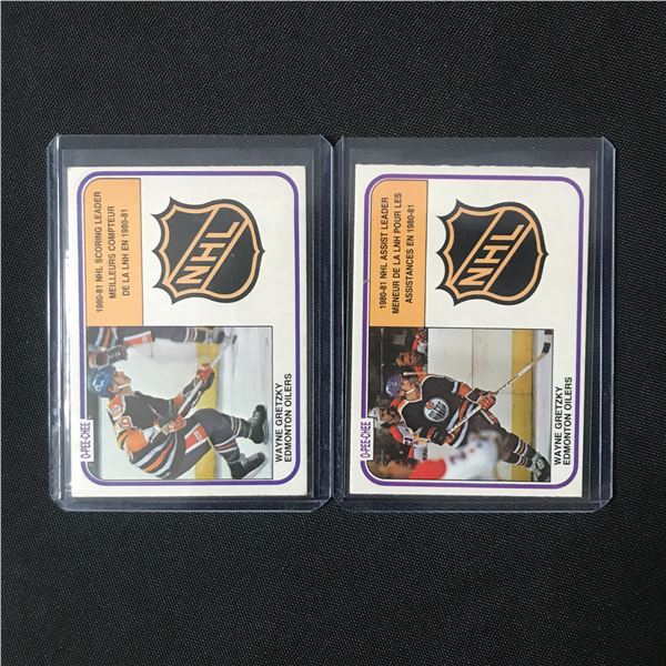 LOT OF 2 1981-82 OPC EDMONTON OILERS HOCKEY TRADING CARDS FEATURING WAYNE GRETZKY