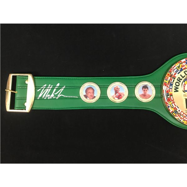 MIKE TYSON SIGNED REPLICA GREEN CHAMPIONSHIP BELT - WWOC COA