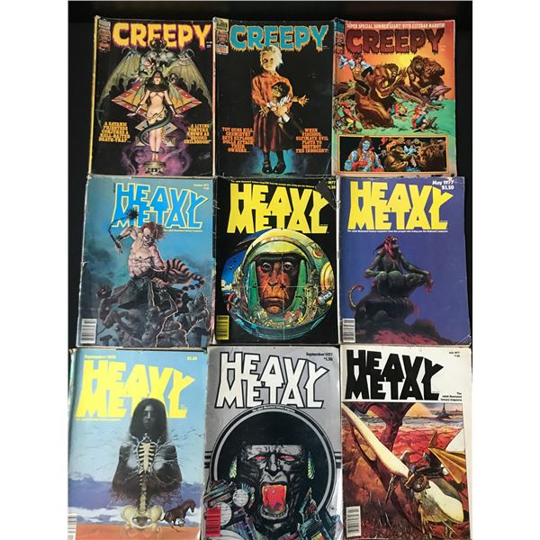 LOT OF 9 MATURE COMICS - CREEPY AND HEAVY METAL