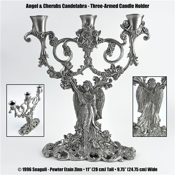1996 SEAGULL PEWTER ETAIN ZINN ANGEL CANDELABRA