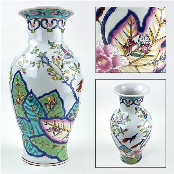 LARGE PORCELAIN TRUMPET STYLE TOBACCO LEAF VASE