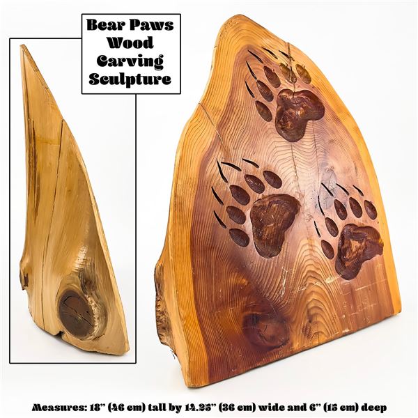 BEAR PAWS TRACKS WOOD CARVING ART SCULPTURE