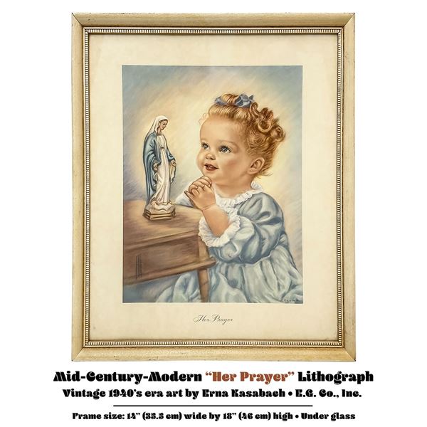VTG MID-CENTURY 1940’S ERA HER PRAYER LITHO PRINT