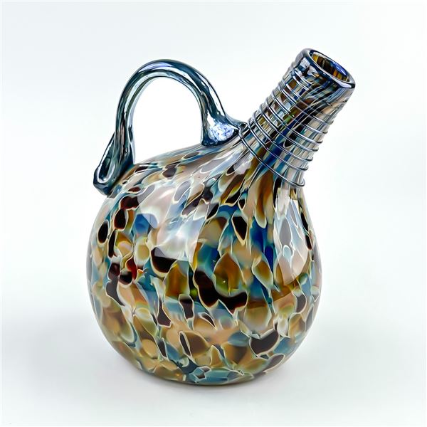 HAND BLOWN CONFETTI ART GLASS PITCHER - SIGNED