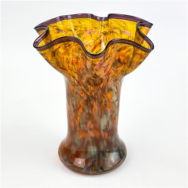 HAND BLOWN ART GLASS CONFETTI STYLE VASE - SIGNED