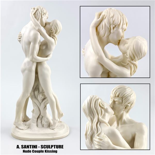 VTG SANTINI NUDE LOVERS KISS ITALIAN ART SCULPTURE