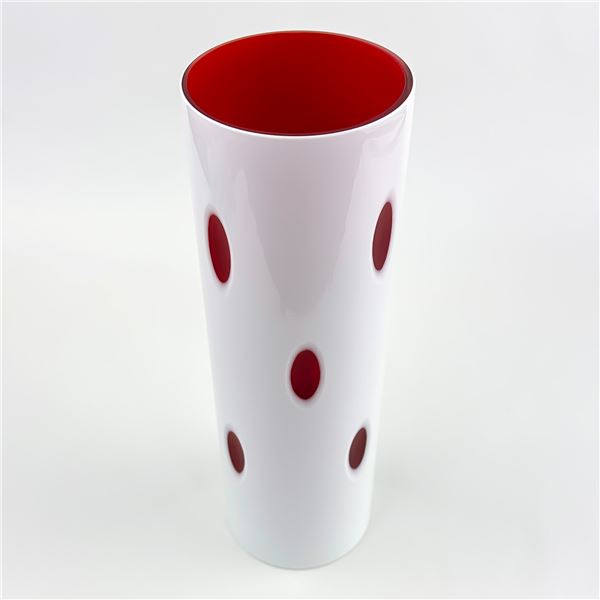 VTG BOHEMIAN CUT-TO-CLEAR CRANBERRY GLASS VASE