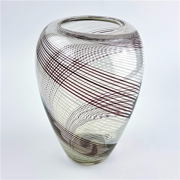 SPIRAL LINES ART GLASS VASE - VICKE LINDSTRAND STYLE