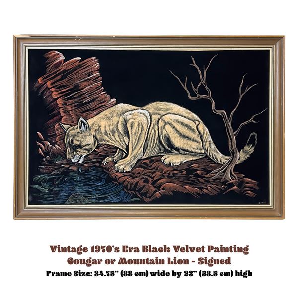 VINTAGE 1970'S ERA BLACK VELVET COUGAR PAINTING