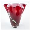 Image 1 : RED CASED ART GLASS FAZZOLETTO EDGE FLOWER VASE
