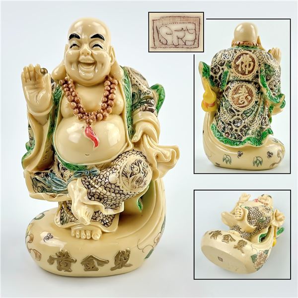 VINTAGE LAUGHING BUDDHA FIGURINE RESIN STATUE