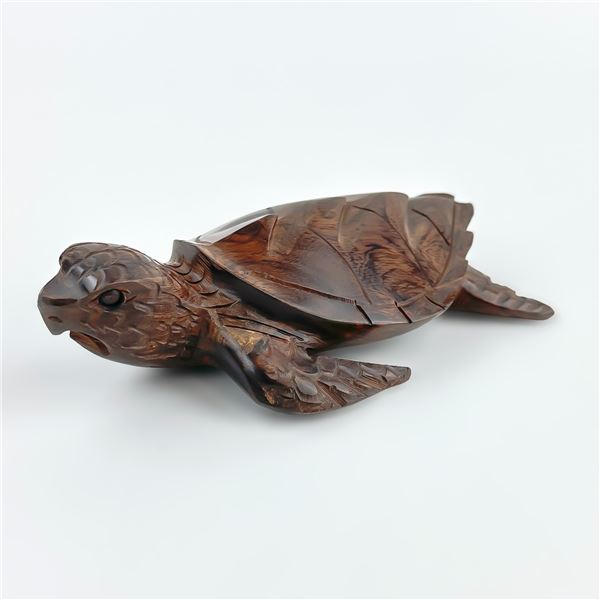 HAND CARVED WOOD SEA TURTLE FIGURINE SCULPTURE